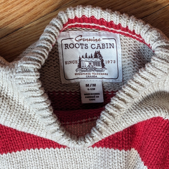 Roots Cabin Knit Sweater Grey Tan Red 8-12 months unisex boy girl winter outdoor - Picture 4 of 9